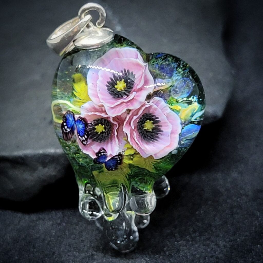 Pink Poppy Flowing Heart Pendant