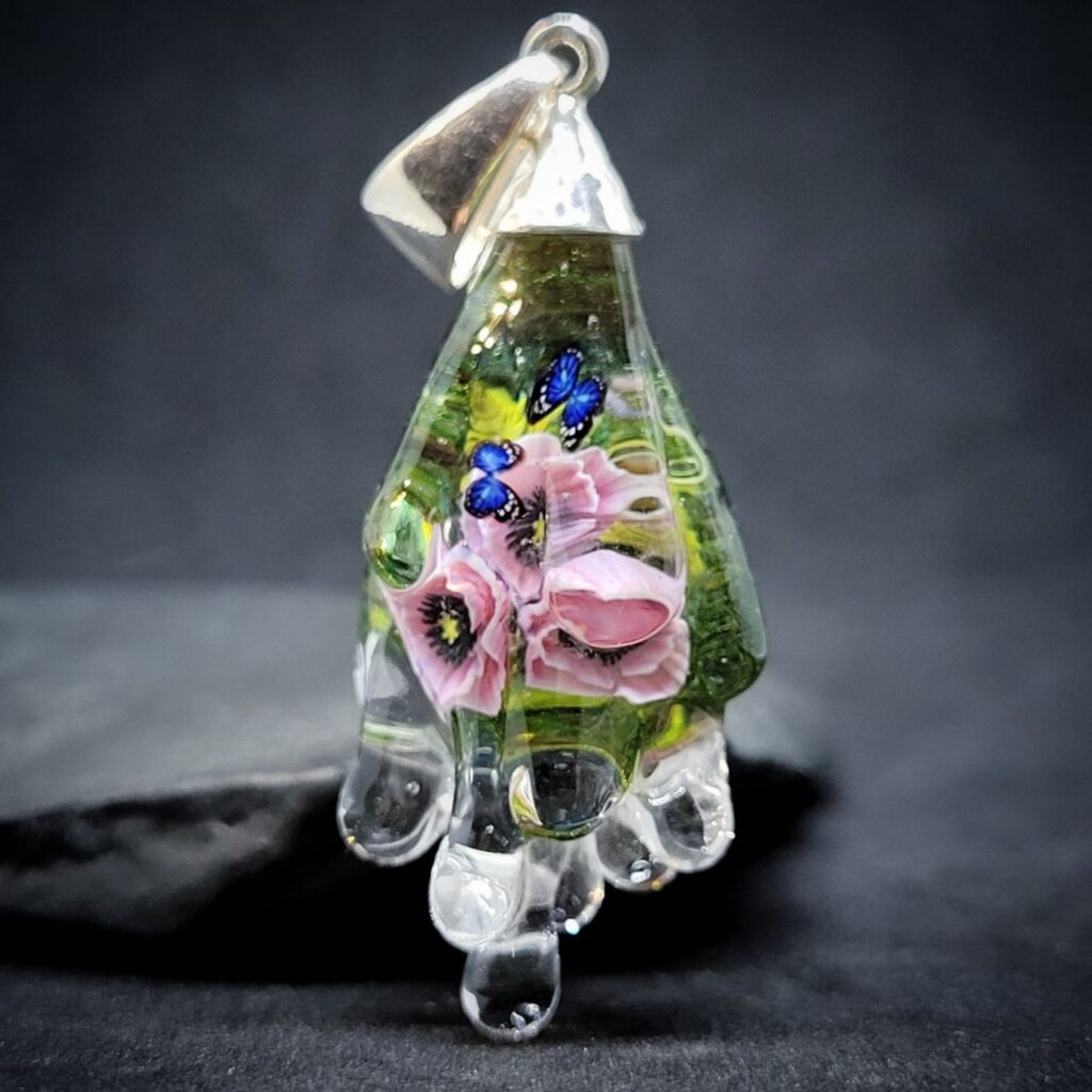 Pink Poppies Flowing Pendant