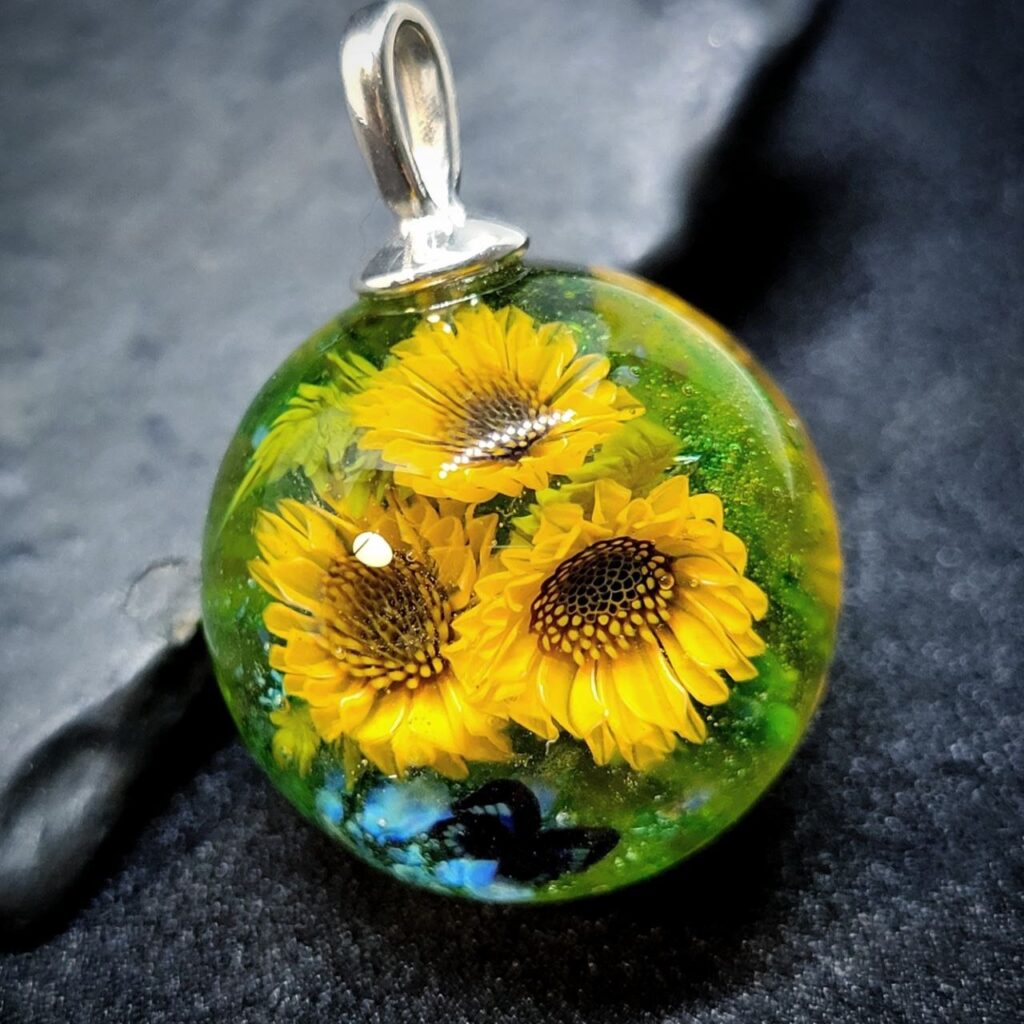Sunflowers and butterflies pendant