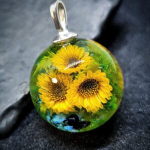 360 degree Sunflowers and butterflies pendant
