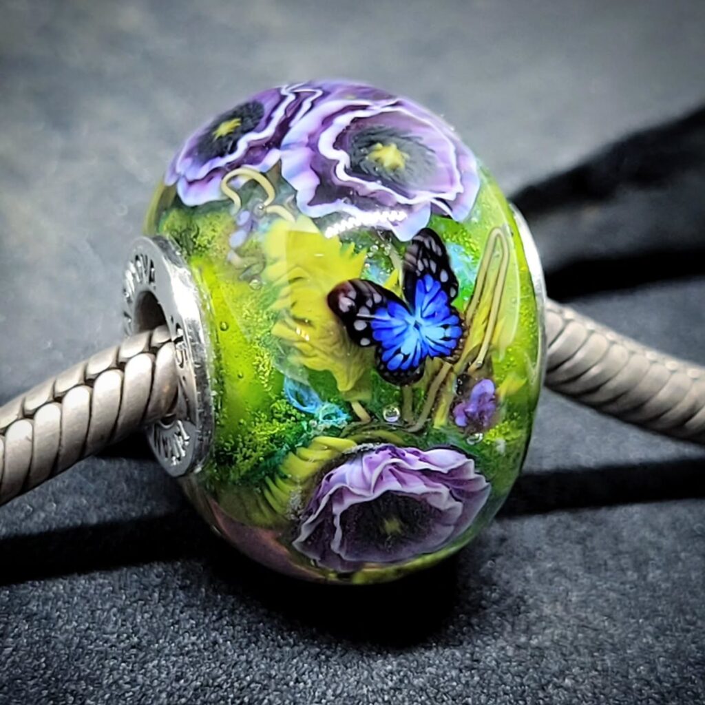 Purple Poppy Blue Butterfly Bead