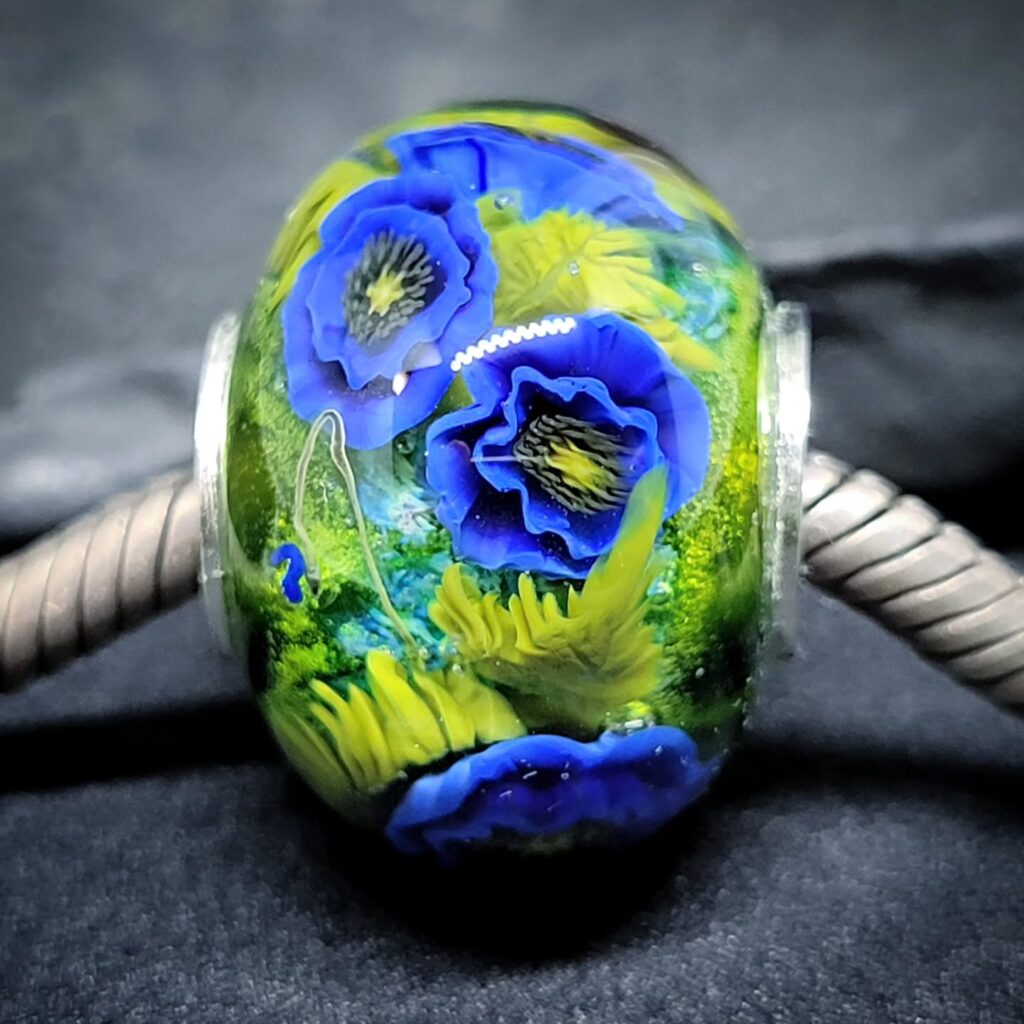 Blue Poppy Orange Butterfly Bead