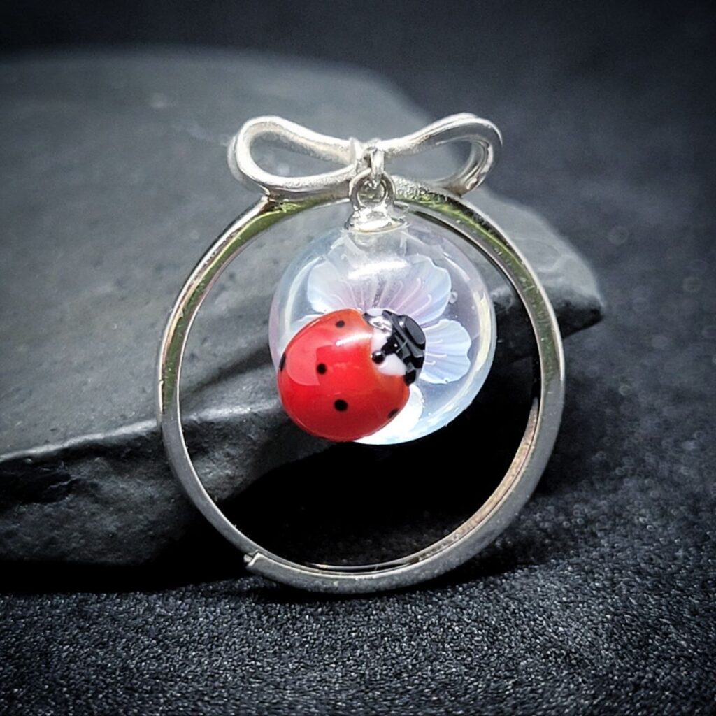 Ladybug Flower 18mm Adjustable Ring