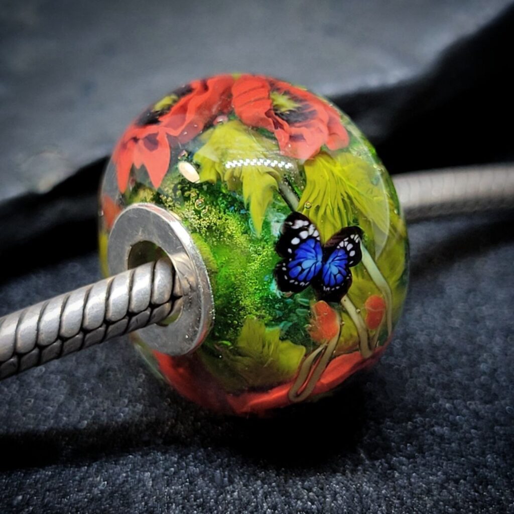Red poppy bead